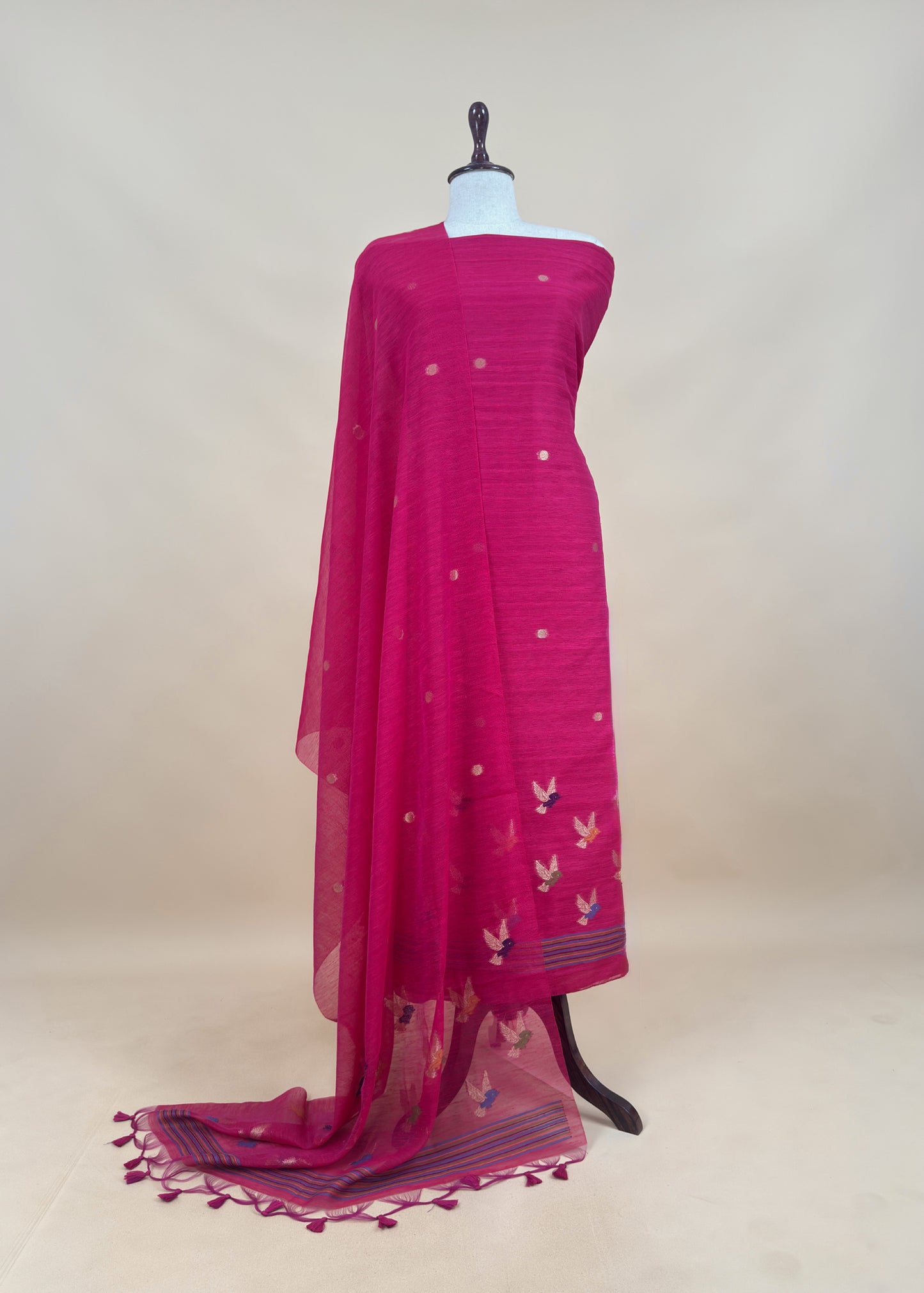 Pink Chidiya Jamdani Weaved Unstitched Suit In Chanderi