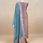 Turquoise and Mauve Taupe Pure Varanasi Silk Suit With Zari Weaving
