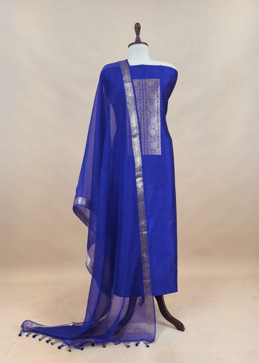 Mohini Blue Handloom Varanasi Silk Kurta And Kora Silk Dupatta With Kadwa Weaving