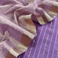 Purple Handloom Tissue Silk Suit With Silver Zari Weaves