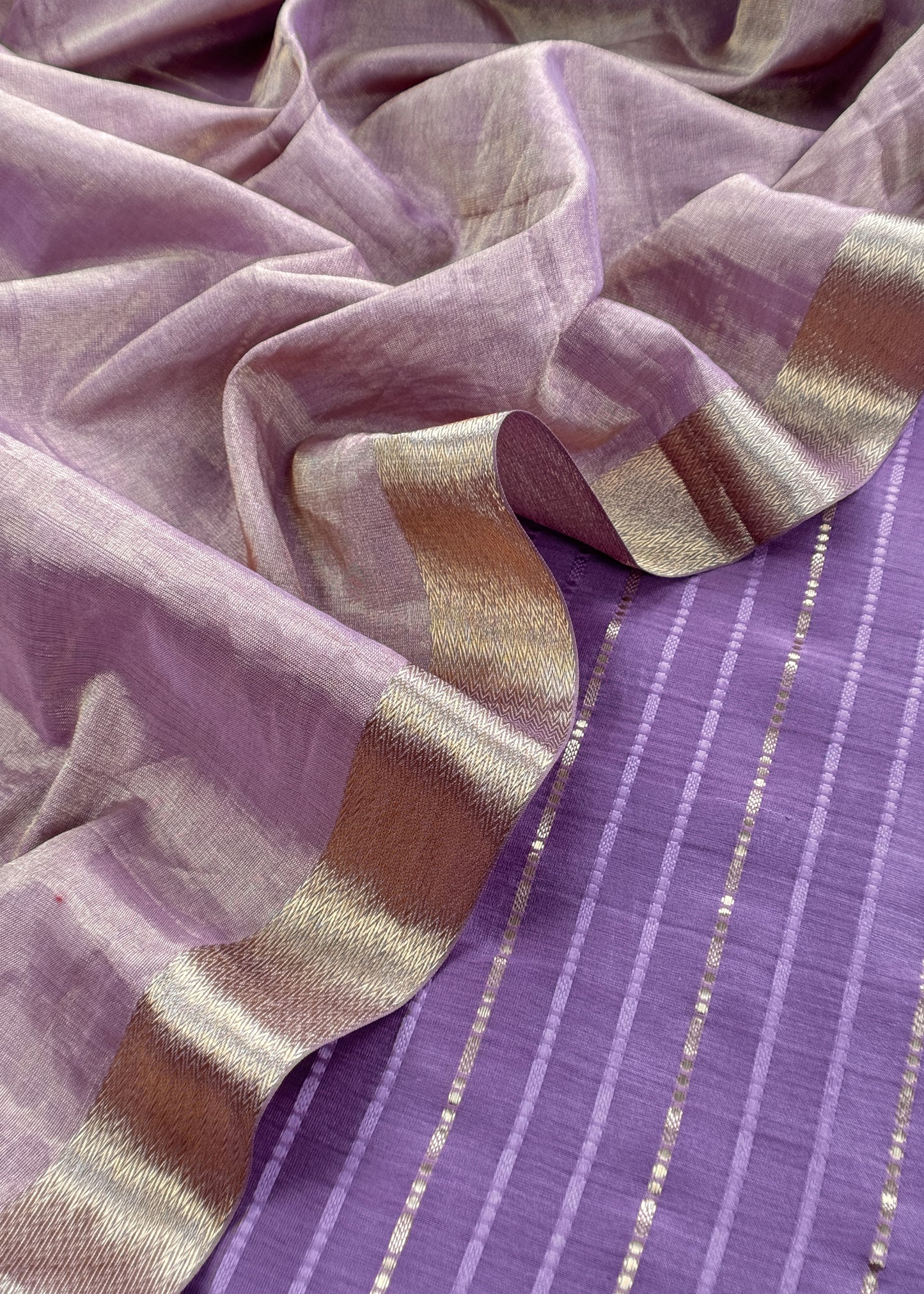 Purple Handloom Tissue Silk Suit With Silver Zari Weaves