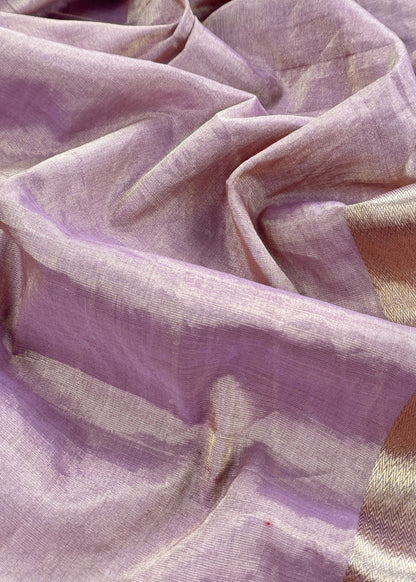Purple Handloom Tissue Silk Suit With Silver Zari Weaves