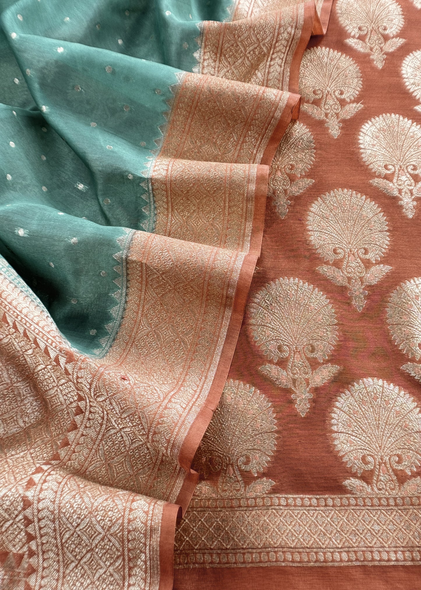 Pine Green and Rust Pure Varanasi Silk Suit with Zari Weaving