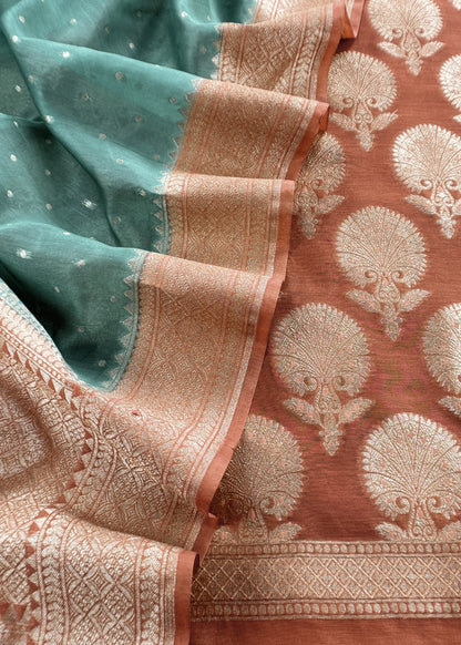 Pine Green and Rust Pure Varanasi Silk Suit with Zari Weaving