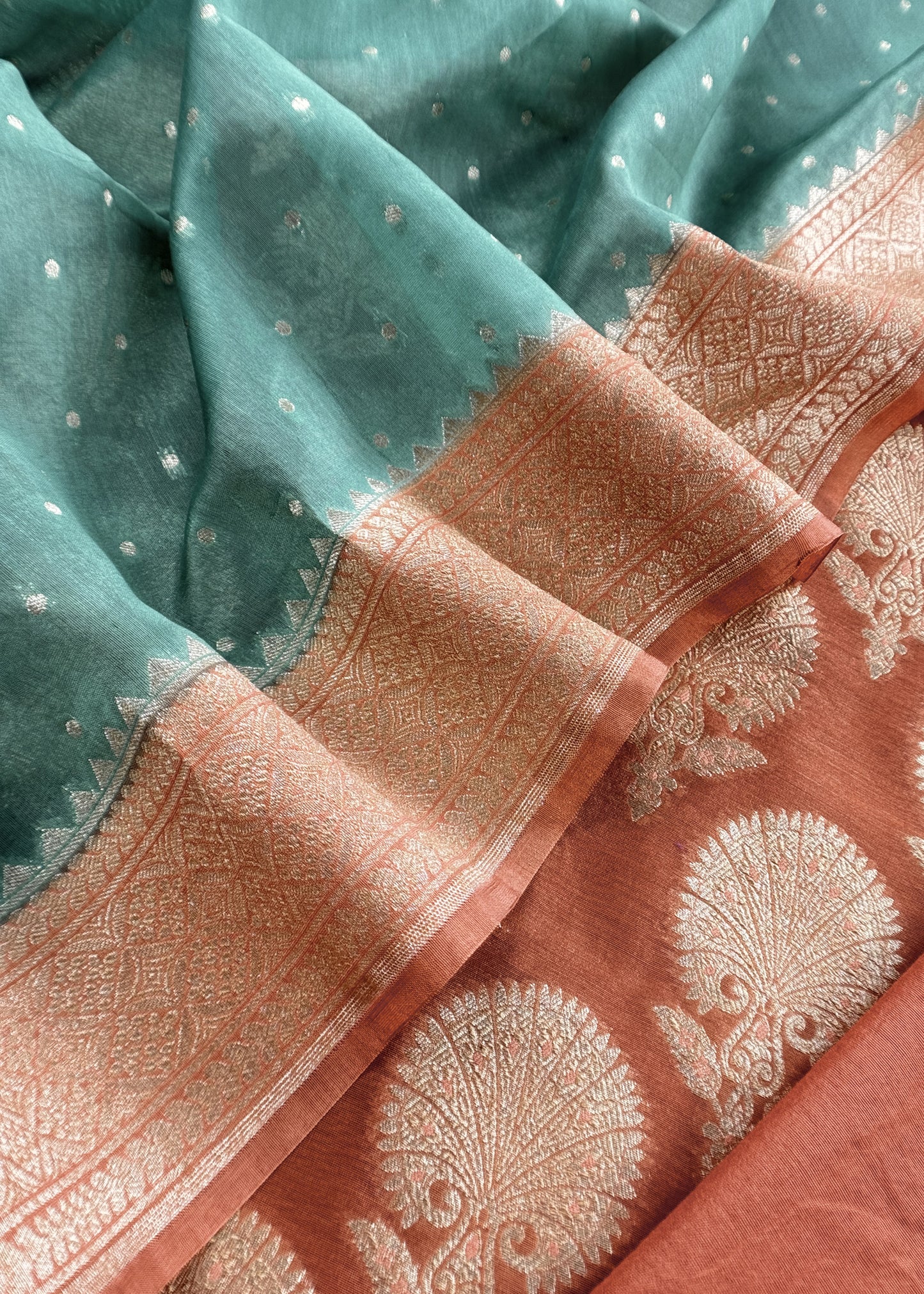 Pine Green and Rust Pure Varanasi Silk Suit with Zari Weaving