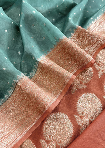 Pine Green and Rust Pure Varanasi Silk Suit with Zari Weaving