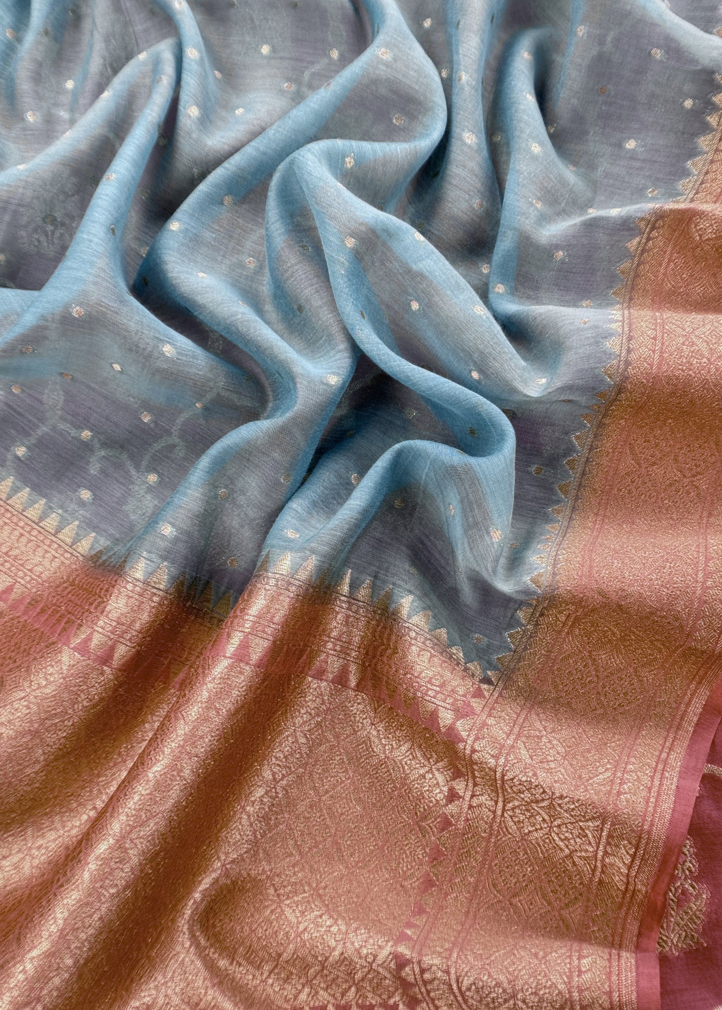 Rust And blue Pure Varanasi Silk Suit With Zari Weaving