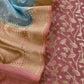 Turquoise and Mauve Taupe Pure Varanasi Silk Suit With Zari Weaving