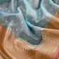 Turquoise and Mauve Taupe Pure Varanasi Silk Suit With Zari Weaving