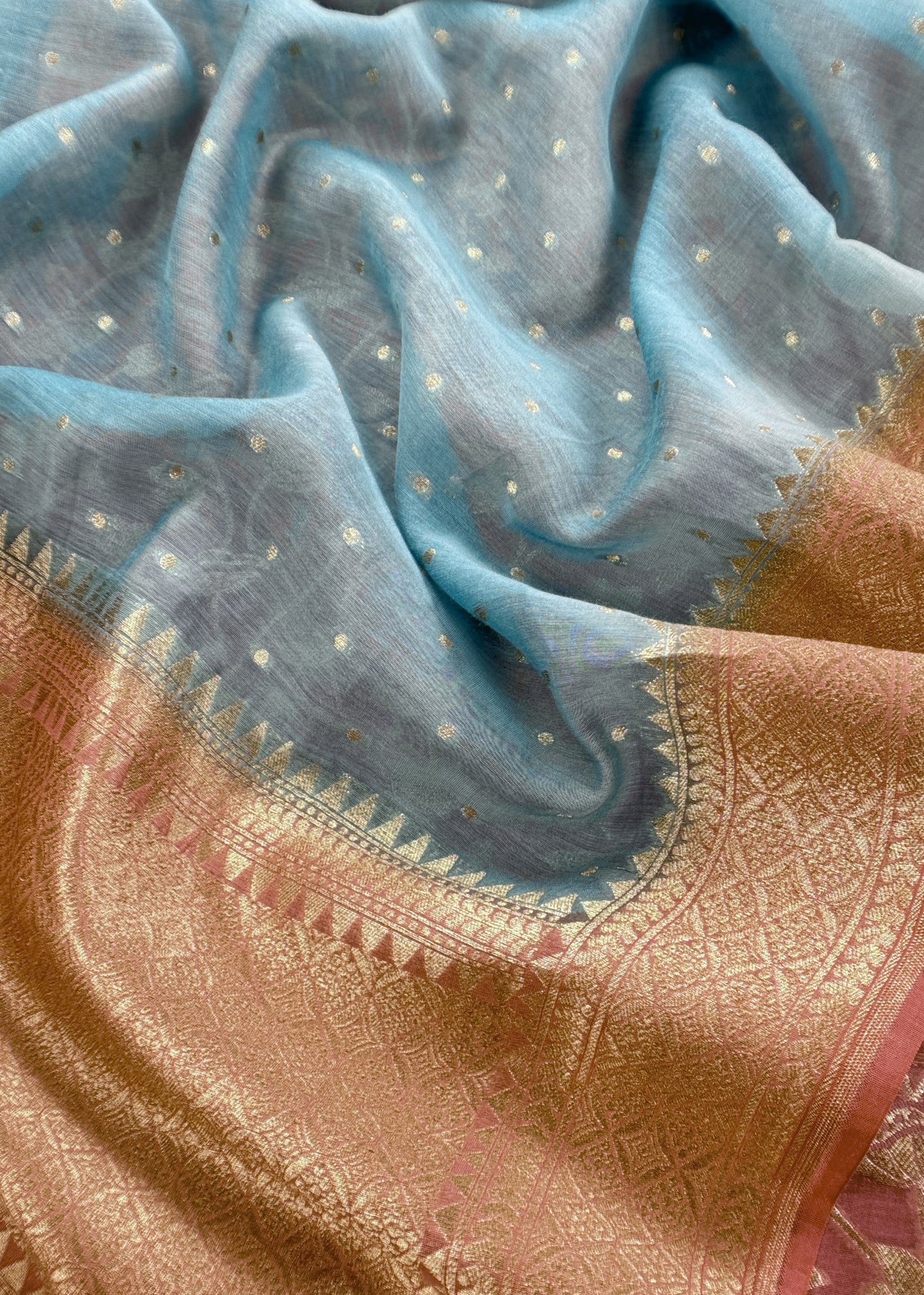 Turquoise and Mauve Taupe Pure Varanasi Silk Suit With Zari Weaving