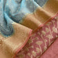 Turquoise and Mauve Taupe Pure Varanasi Silk Suit With Zari Weaving