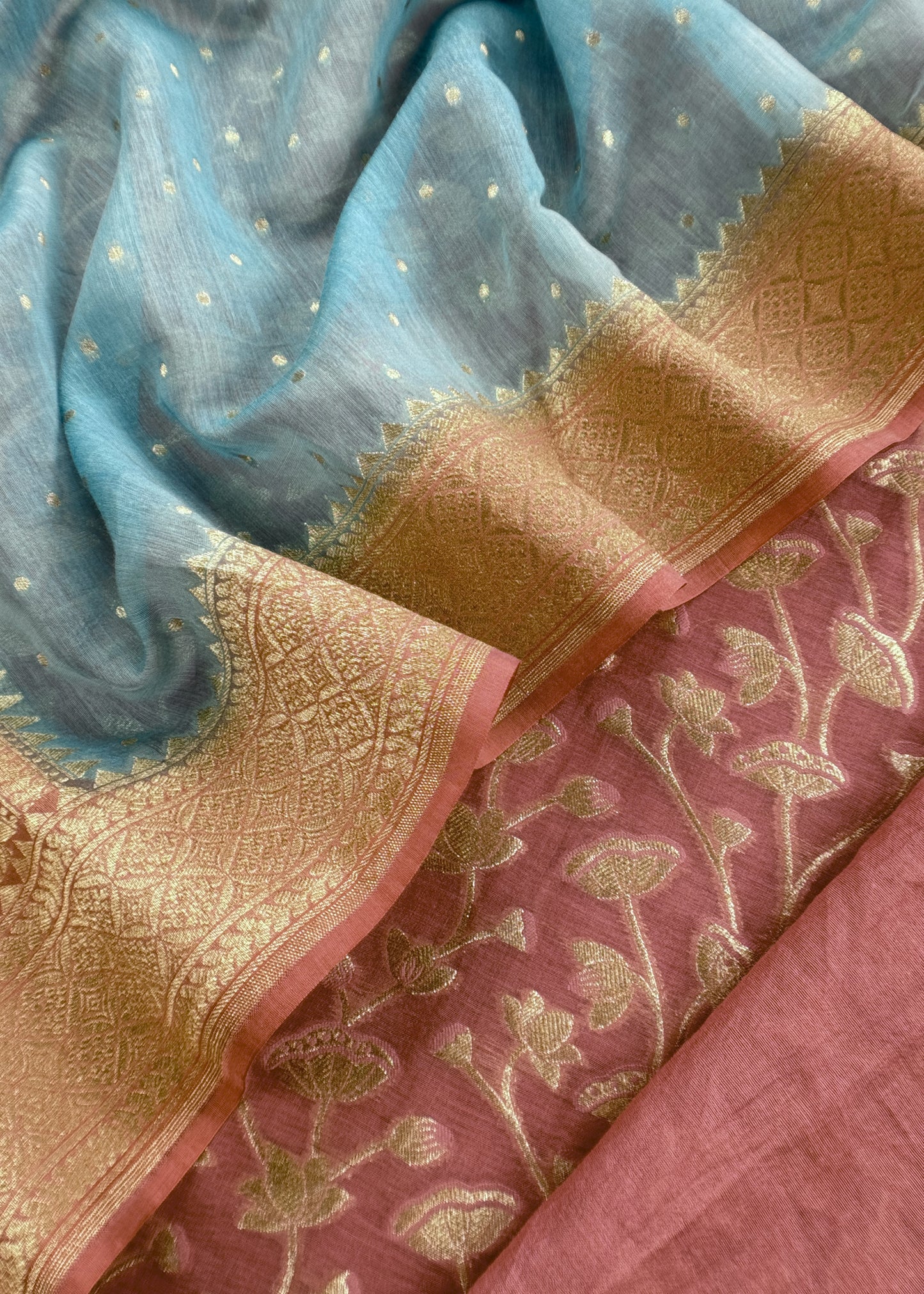 Turquoise and Mauve Taupe Pure Varanasi Silk Suit With Zari Weaving