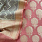 Sage Green and Peach Pink Pure Varanasi Silk Suit with Zari Weaving