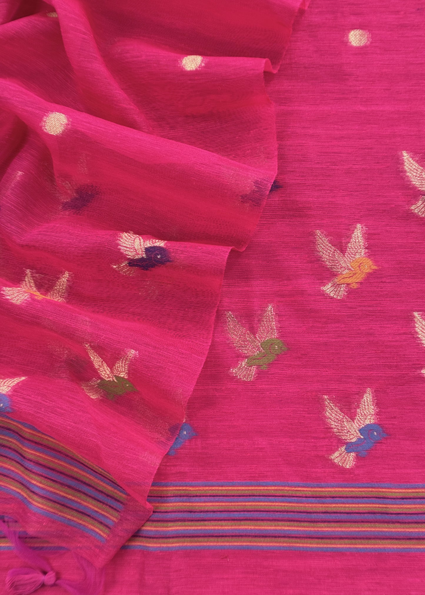 Pink Chidiya Jamdani Weaved Unstitched Suit In Chanderi