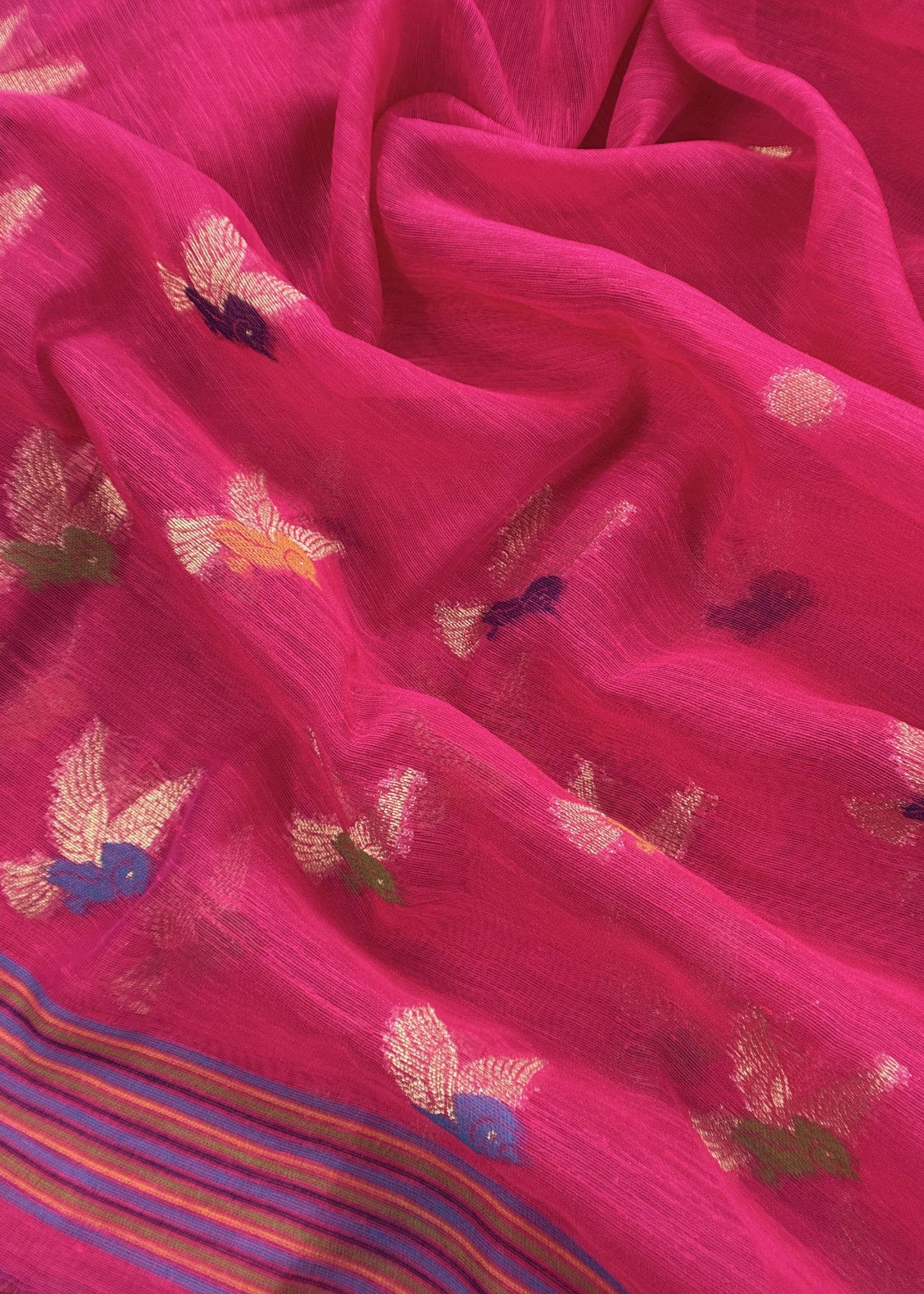 Pink Chidiya Jamdani Weaved Unstitched Suit In Chanderi