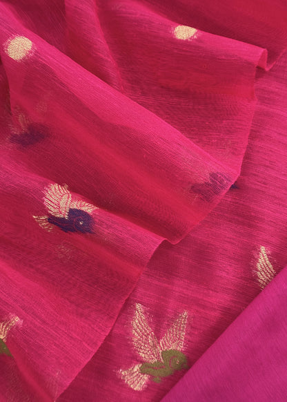 Pink Chidiya Jamdani Weaved Unstitched Suit In Chanderi