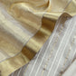 Beige Handloom Tissue Silk Suit With Silver Zari Weaves