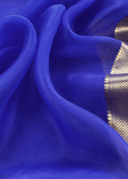 Blue Handloom Silk Suit With Zari Weaving