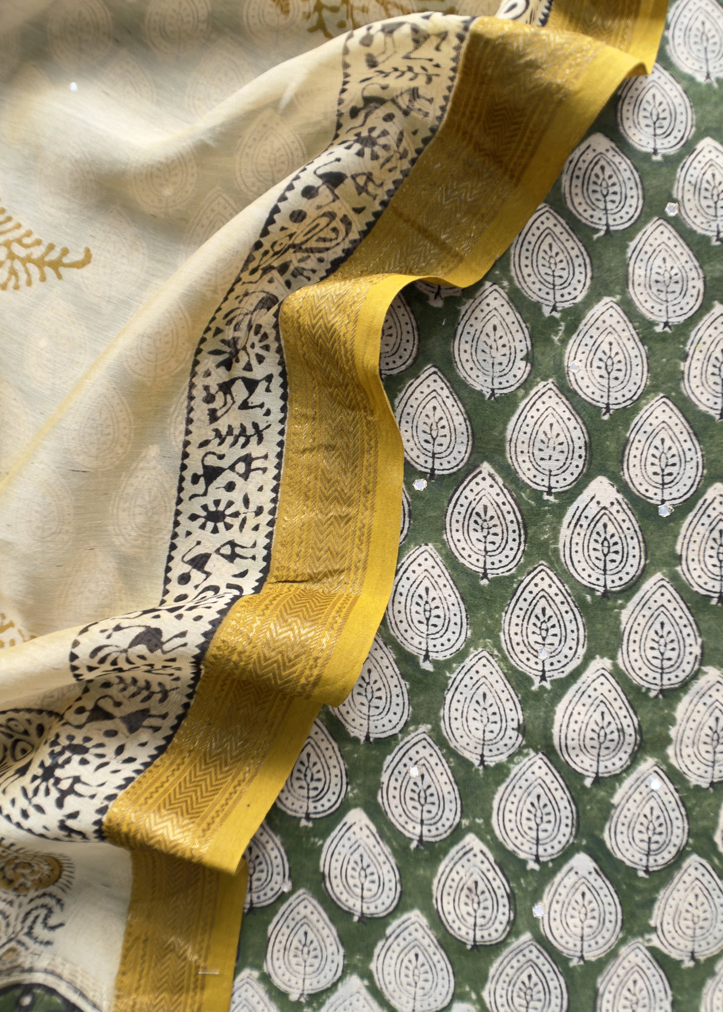 Chanderi handloom suit fabric in ajrakh prin