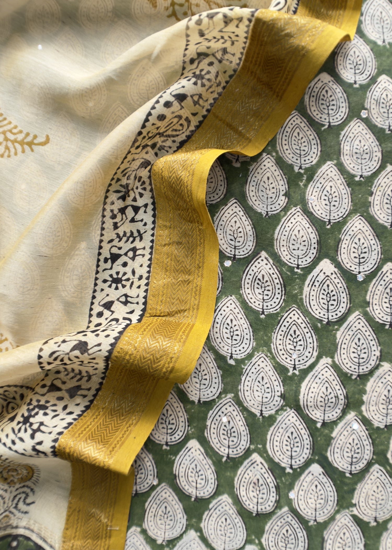 Chanderi handloom suit fabric in ajrakh prin