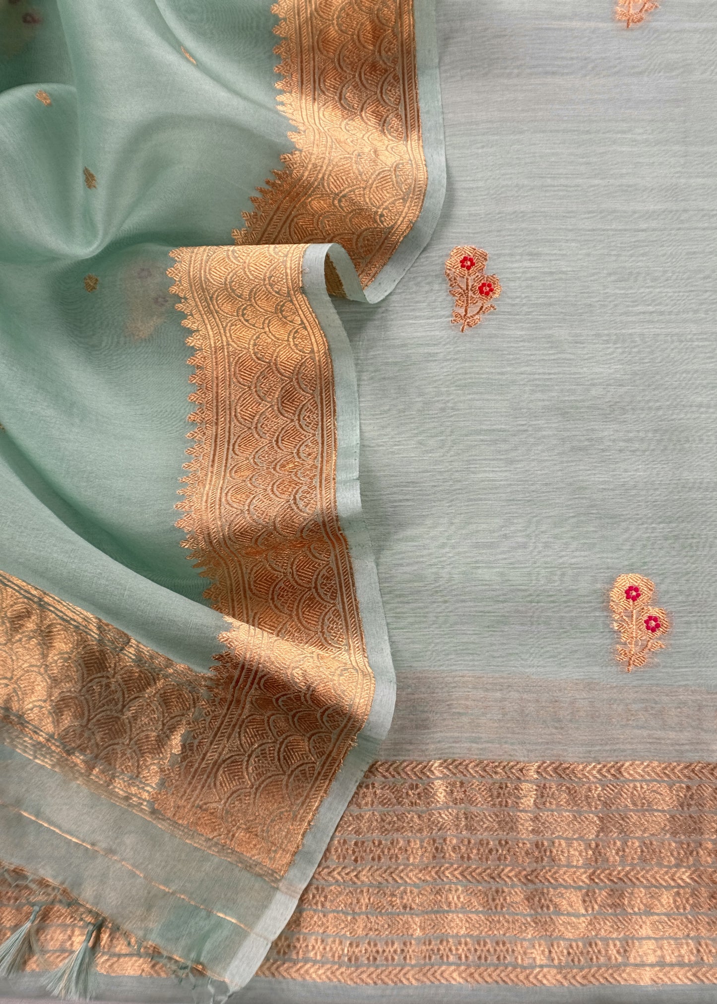 Sky Blue Handloom Silk Kurta And Kora Silk Dupatta with Meenakari Weaving