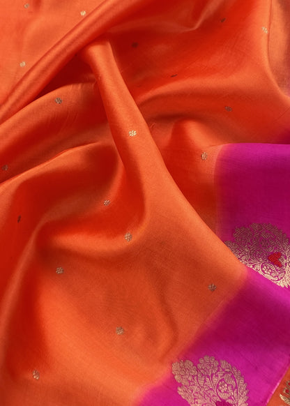Orange Handwoven Unstitched Silk Suit With Zari Weaving