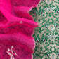 Emerald Green Brocade Silk Kurta And Contrast Organza Silk Dupatta With Handwork