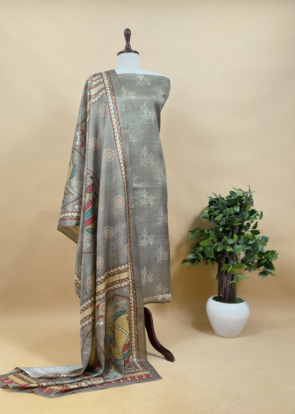 Olive Green Digital Print Chanderi Suit Fabric