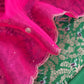 Emerald Green Brocade Silk Kurta And Contrast Organza Silk Dupatta With Handwork