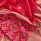 Red Handwoven Unstitched Patola Suit In Pure Cotton