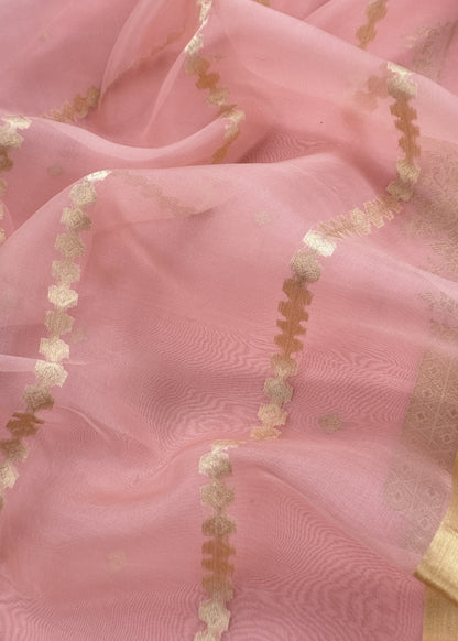Pink Handloom Unstitched Chanderi Silk Suit With Kadwa Weaving