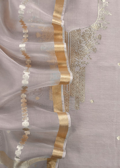 Beige Handloom Unstitched Chanderi Silk Suit With Kadwa Weaving