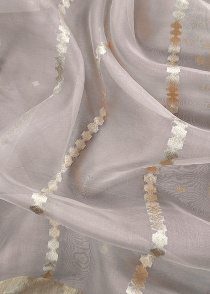 Beige Handloom Unstitched Chanderi Silk Suit With Kadwa Weaving
