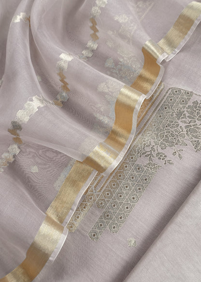 Beige Handloom Unstitched Chanderi Silk Suit With Kadwa Weaving