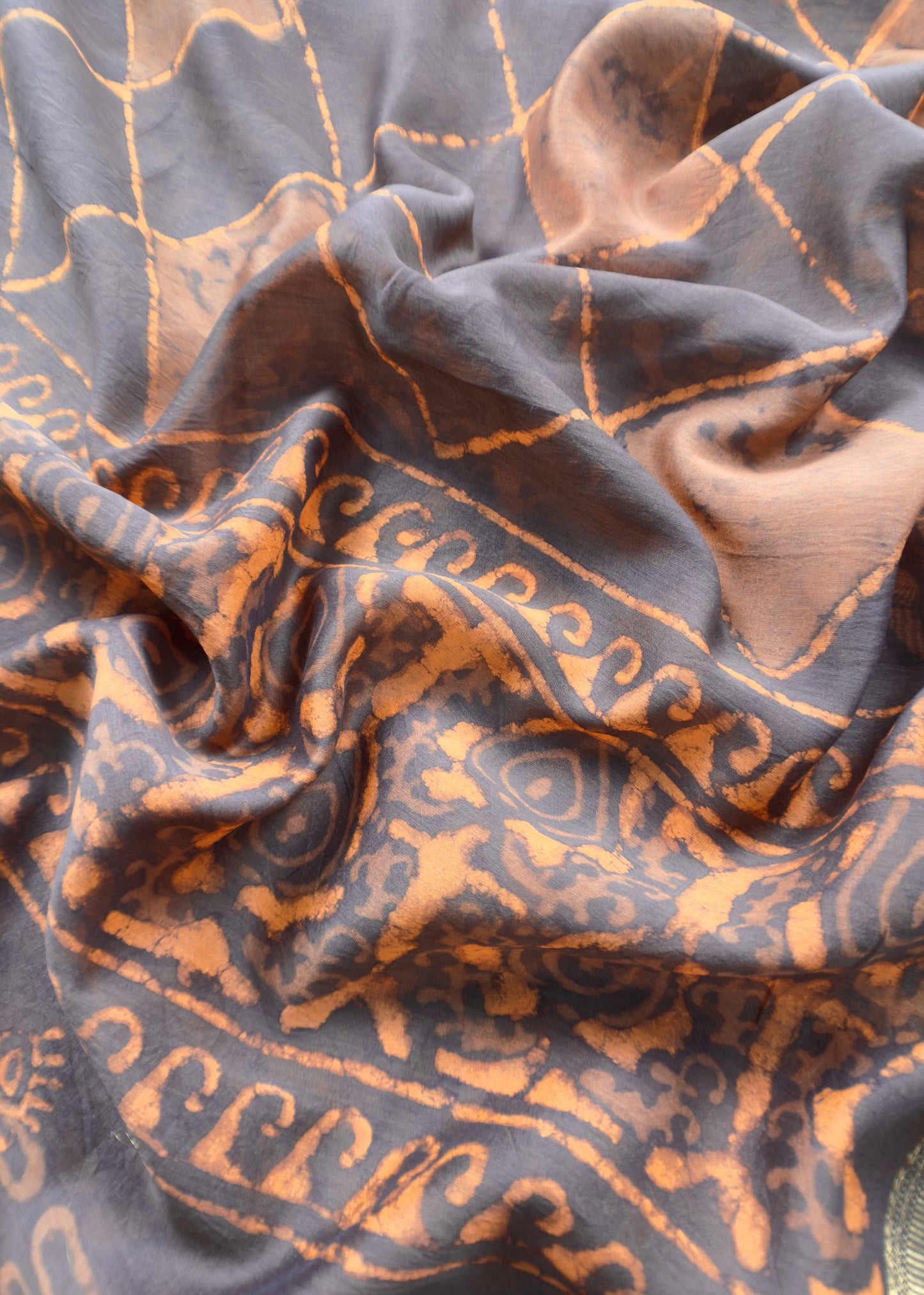 Orange With Brown - Sanganeri Block Printed Pure Chanderi Suit Fabric