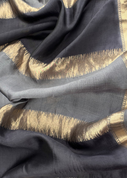 Kalasheel Luxe Black Chiniya Silk With Gold Ikkat Weave