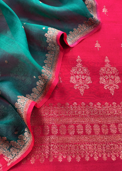 Pure raw silk suit with kadwa weaving

