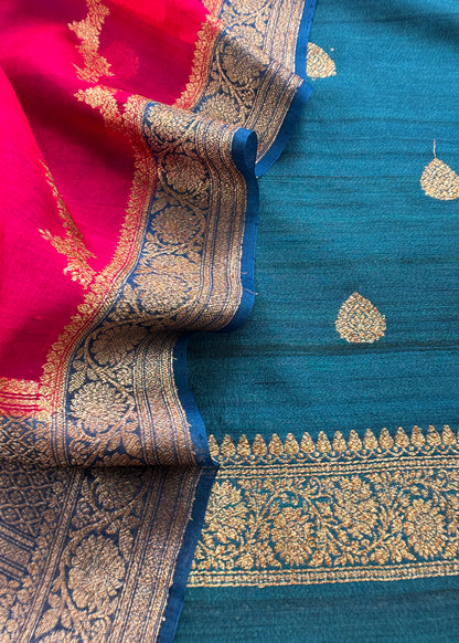 Pure raw silk suit with kadwa weaving

