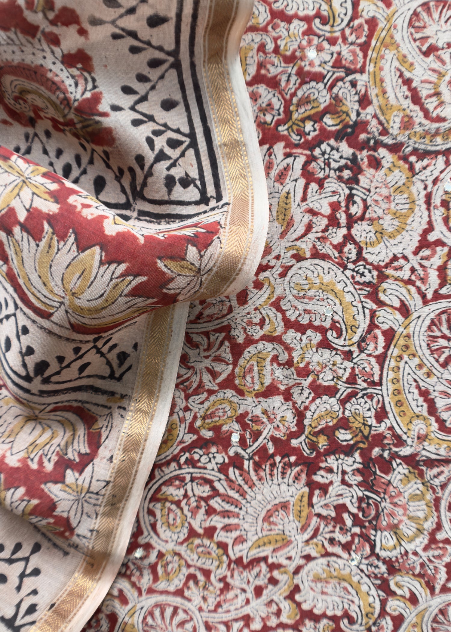 Chanderi handloom suit fabric in ajrakh print