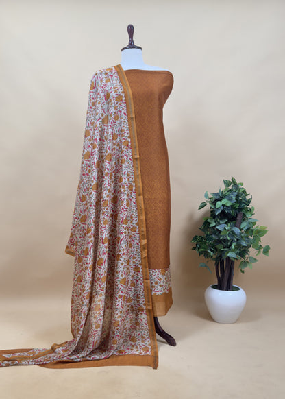 Black Block Print Pure Maheshwari Silk Suit With Floral Print Dupatta