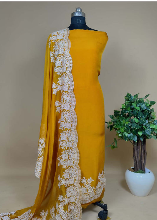 Organza Suit With Resham Embroidery
