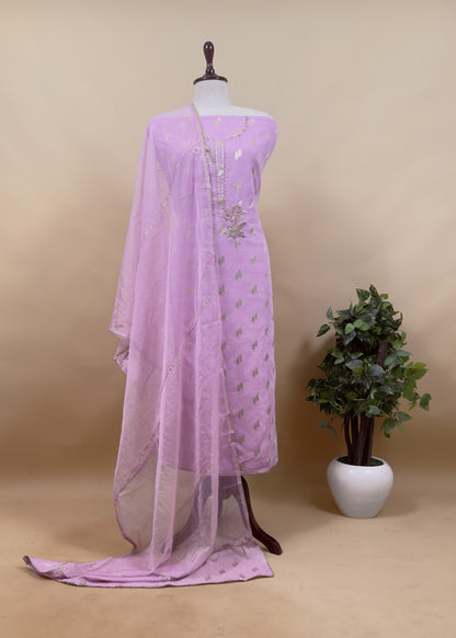 Purple Pure Silk Pintuck Kurta And Pure Organza Dupatta With Handwork