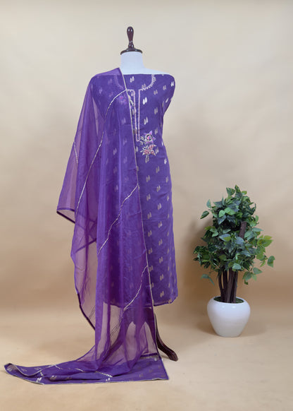 Purple Pure Silk Pintuck Kurta And Pure Organza Dupatta With Handwork