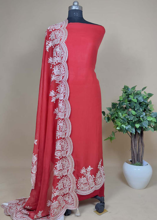 Organza silk suit with Resham embroidery