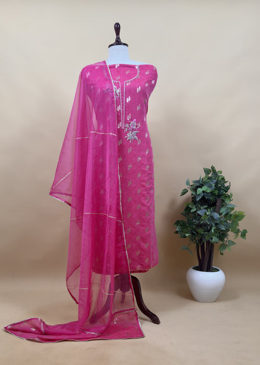 Vibrant Pink Pure Silk Pintuck Kurta And Pure Organza Dupatta With Handwork