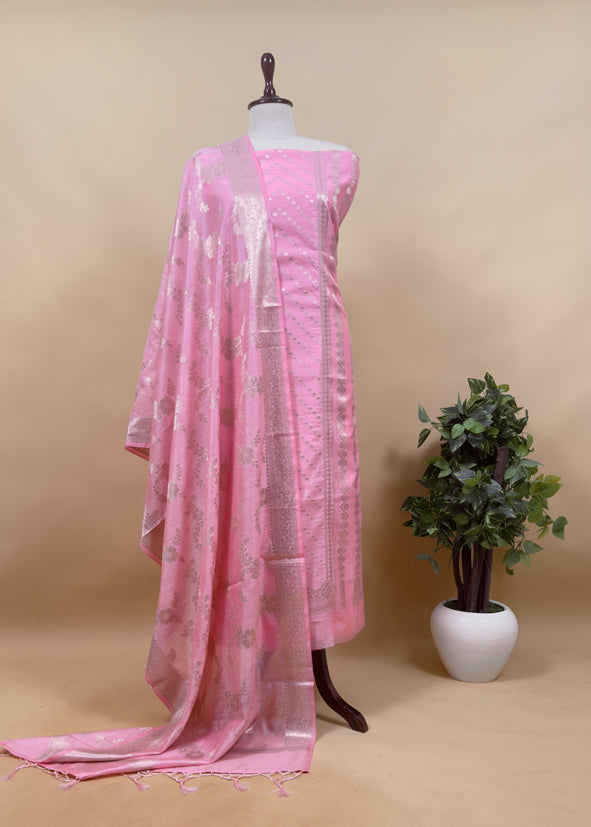 Pink Banarasi Chanderi Silk Suit in Zari Work