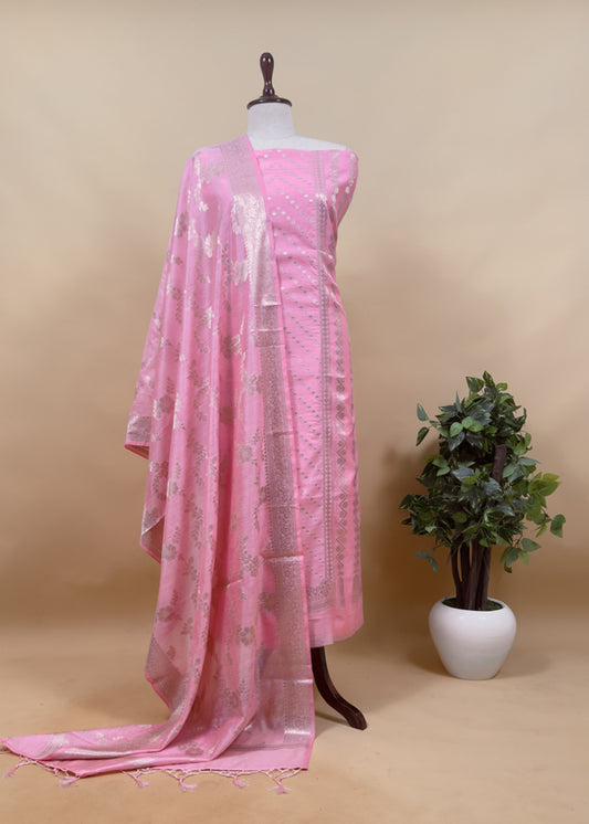 Pink Banarasi Chanderi Silk Suit in Zari Work