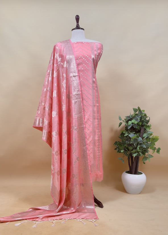 Pink Banarasi Chanderi Silk Suit in Zari Work