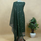 Forest Green Traditional Linen Chanderi Suit Fabric With Jamdani Weaving