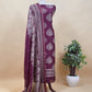 Berry Wine Bandhani Print Pure Maheshwari Silk Suit Fabric With Traditional Deer Dupatta